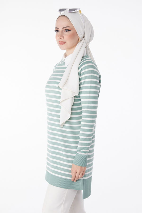 Çizgili Triko Tunik Yeşil - 25238 YEŞİL