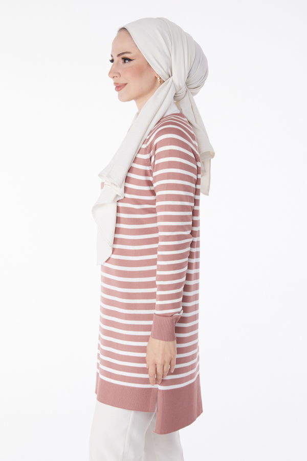 Çizgili Triko Tunik Pembe - 25238 PEMBE