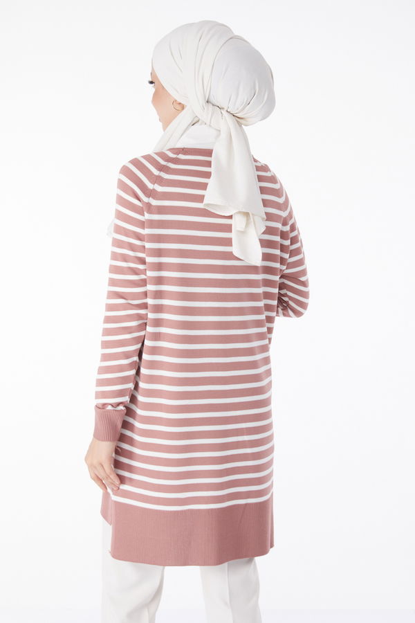 Çizgili Triko Tunik Pembe - 25238 PEMBE