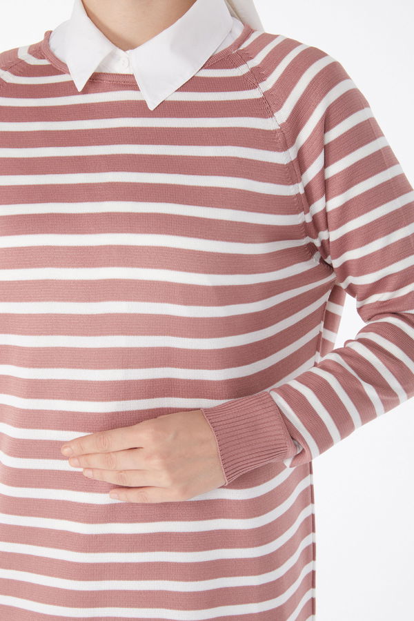 Çizgili Triko Tunik Pembe - 25238 PEMBE