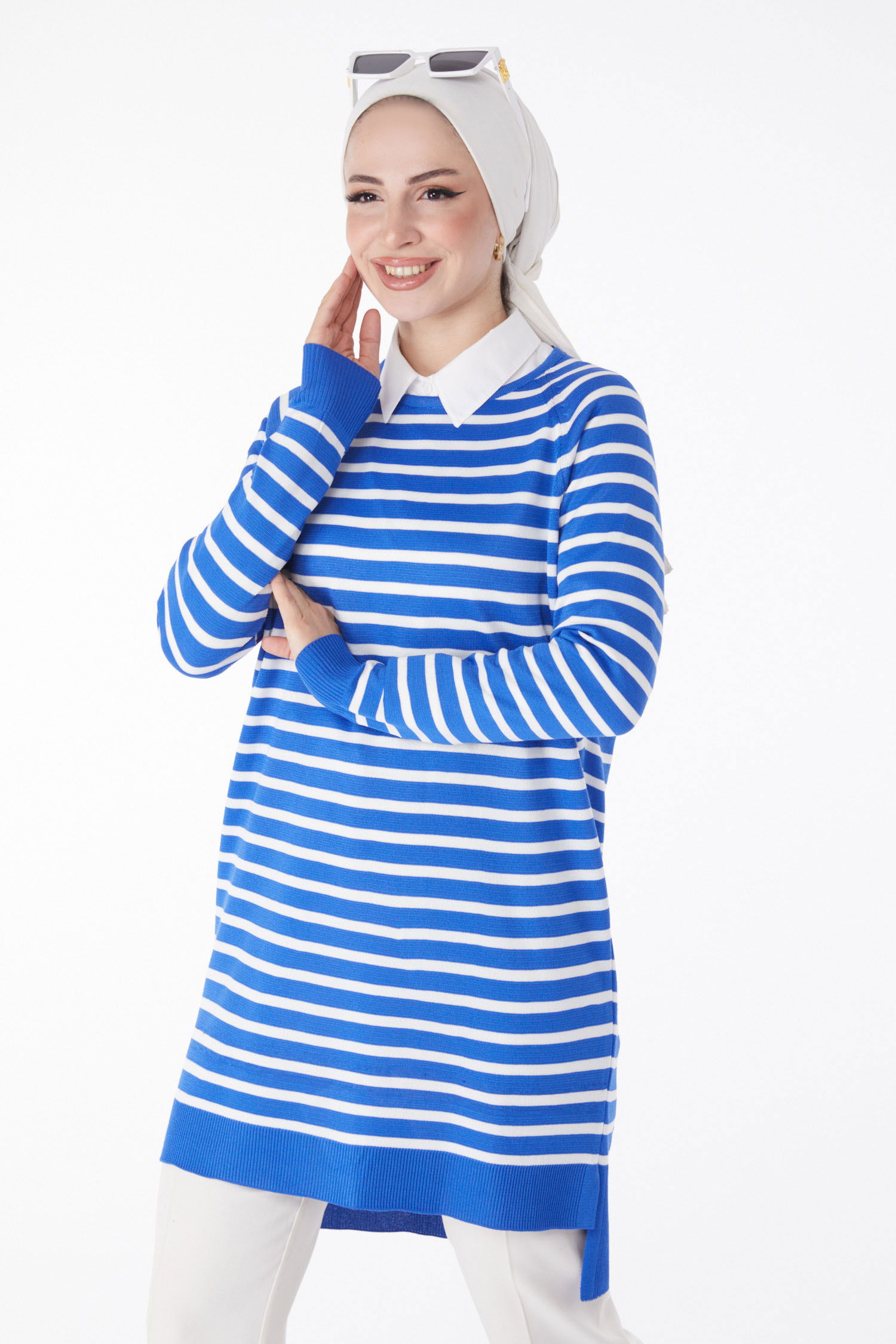 Çizgili Triko Tunik Mavi - 25238 MAVİ
