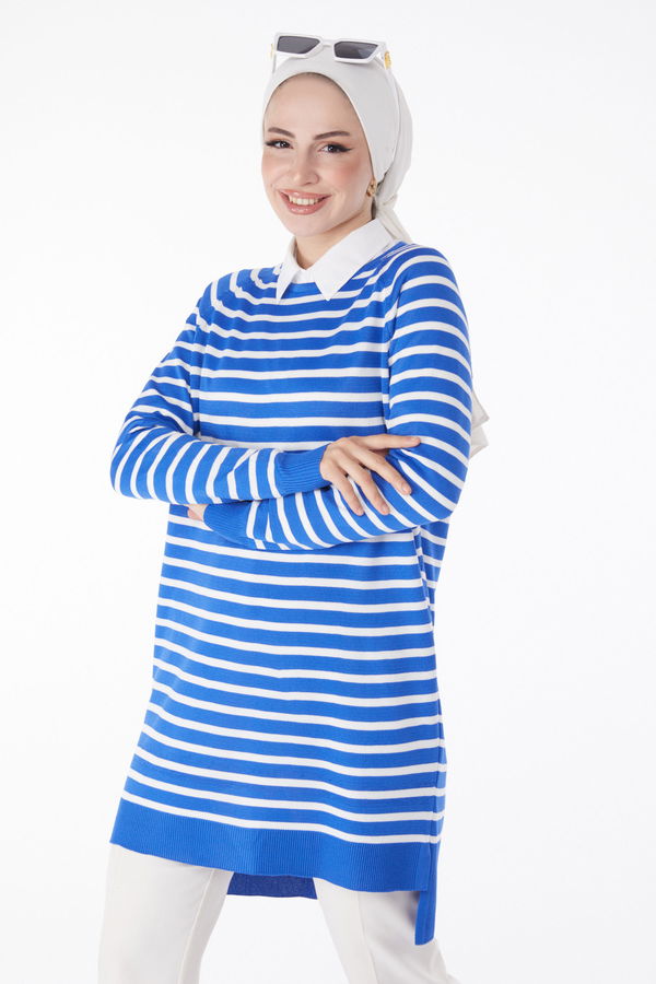 Çizgili Triko Tunik Mavi - 25238 MAVİ
