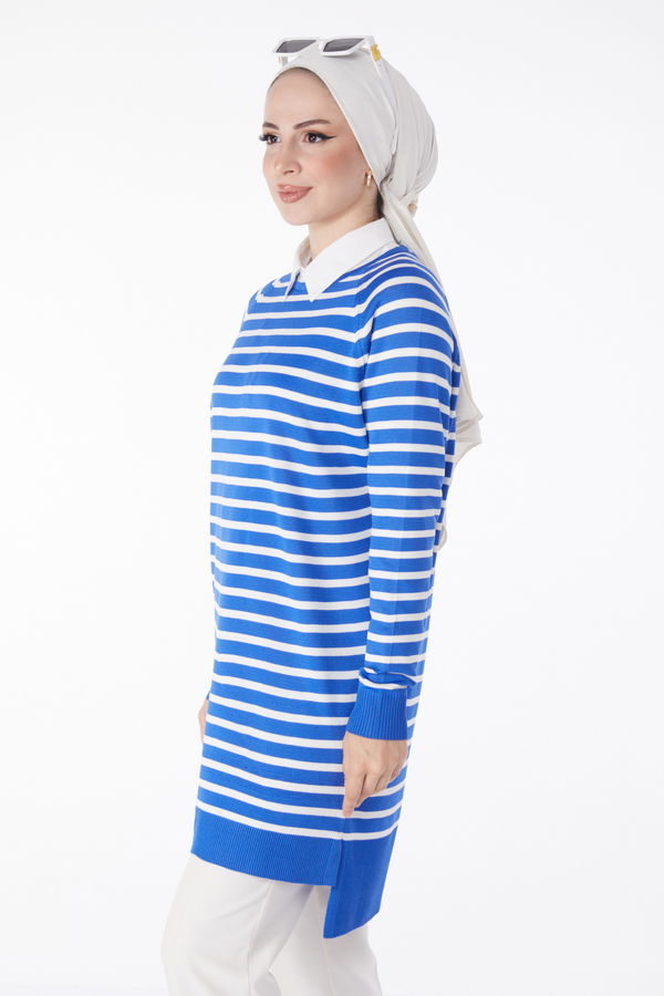 Çizgili Triko Tunik Mavi - 25238 MAVİ