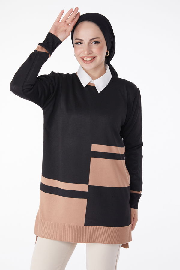 Parçalı Triko Tunik Vizon - 25239