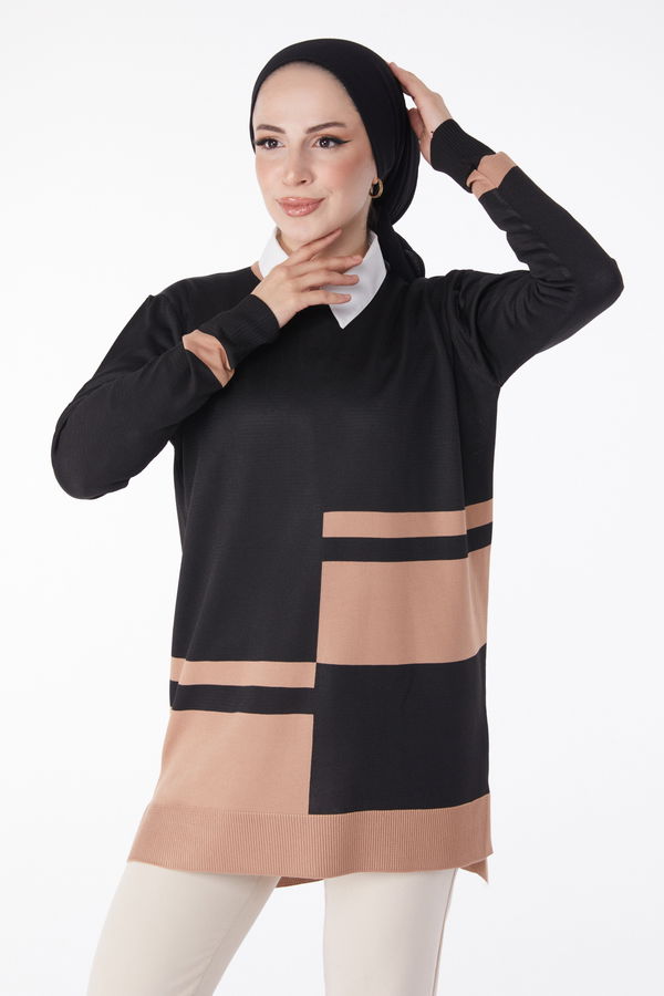 Parçalı Triko Tunik Vizon - 25239