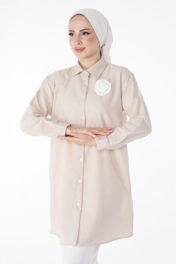Gül Aksesurlı Tunik Bej - 25243