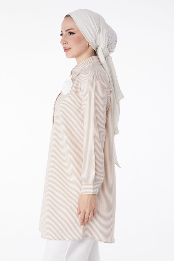Gül Aksesurlı Tunik Bej - 25243