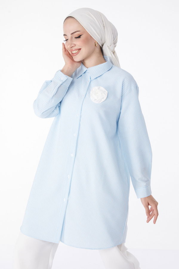 Gül Aksesurlı Tunik Mavi - 25243 MAVİ