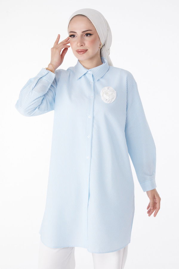 Gül Aksesurlı Tunik Mavi - 25243 MAVİ