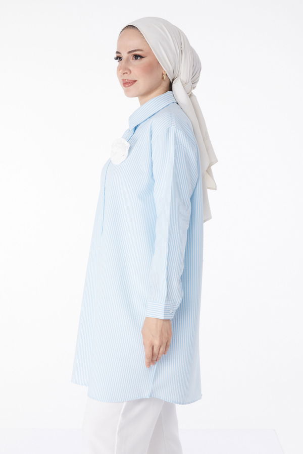 Gül Aksesurlı Tunik Mavi - 25243 MAVİ