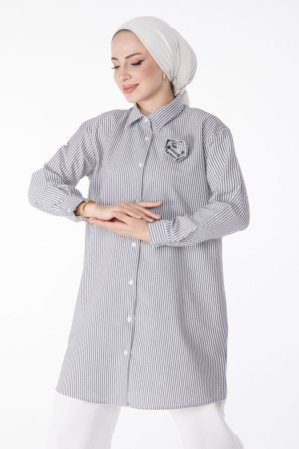 Gül Aksesurlı Tunik Siyah - 25243