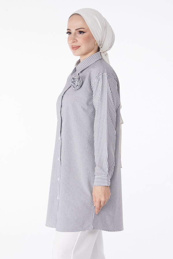 Gül Aksesurlı Tunik Siyah - 25243