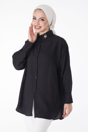 Taş Detaylı Gömlek Siyah - 25255