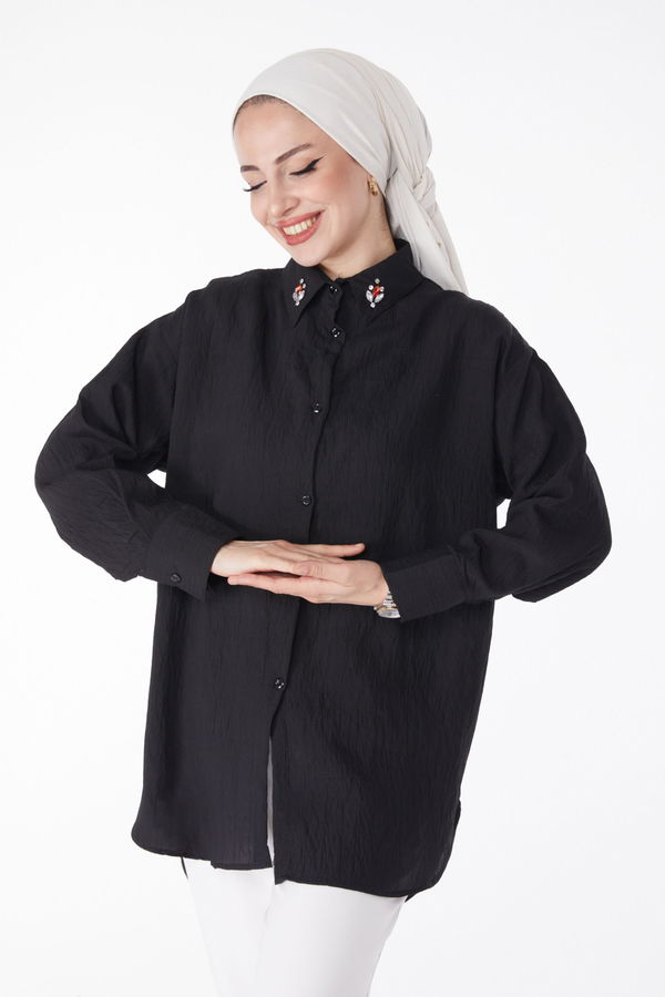 Taş Detaylı Gömlek Siyah - 25255