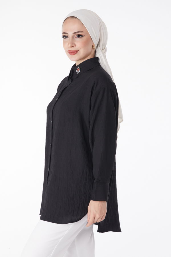 Taş Detaylı Gömlek Siyah - 25255