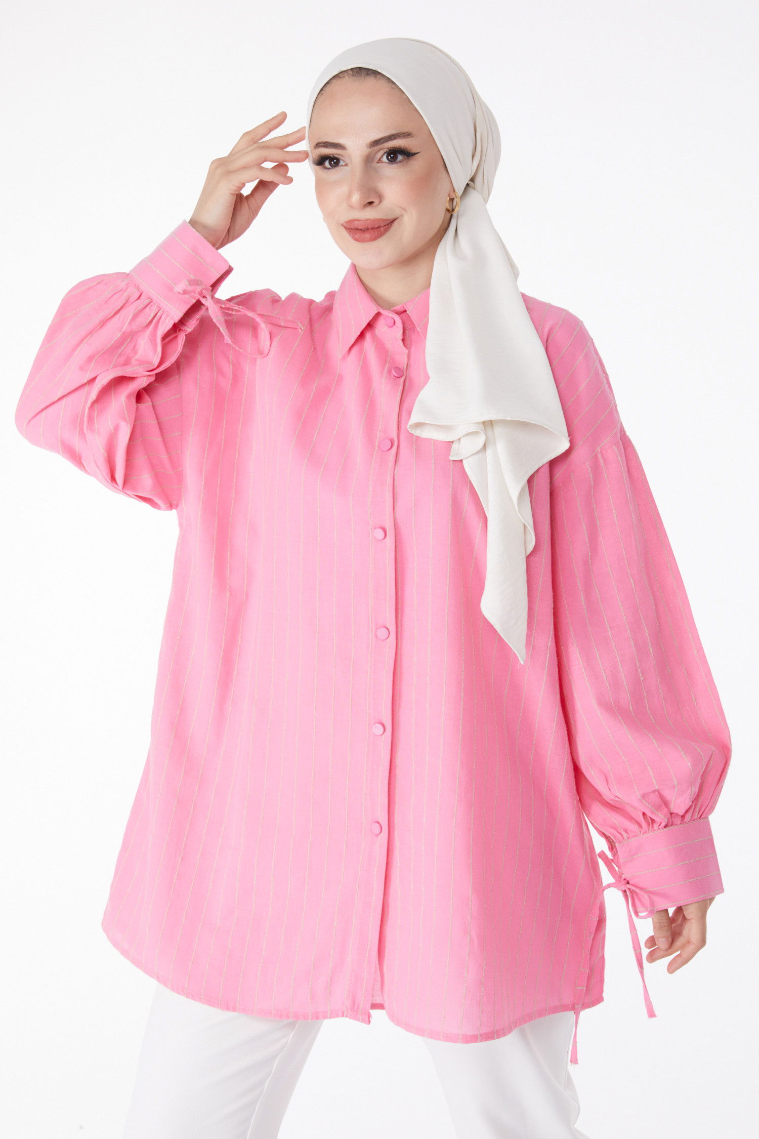 Çizgili Gömlek Pembe - 25256 PEMBE