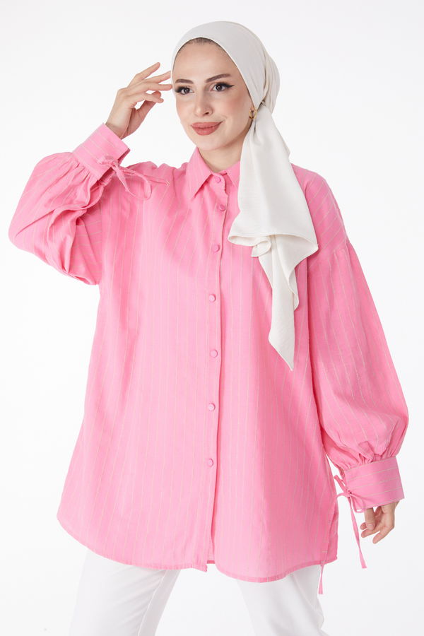 Çizgili Gömlek Pembe - 25256 PEMBE