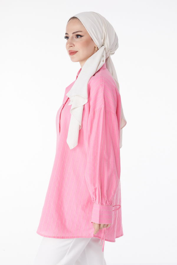 Çizgili Gömlek Pembe - 25256 PEMBE