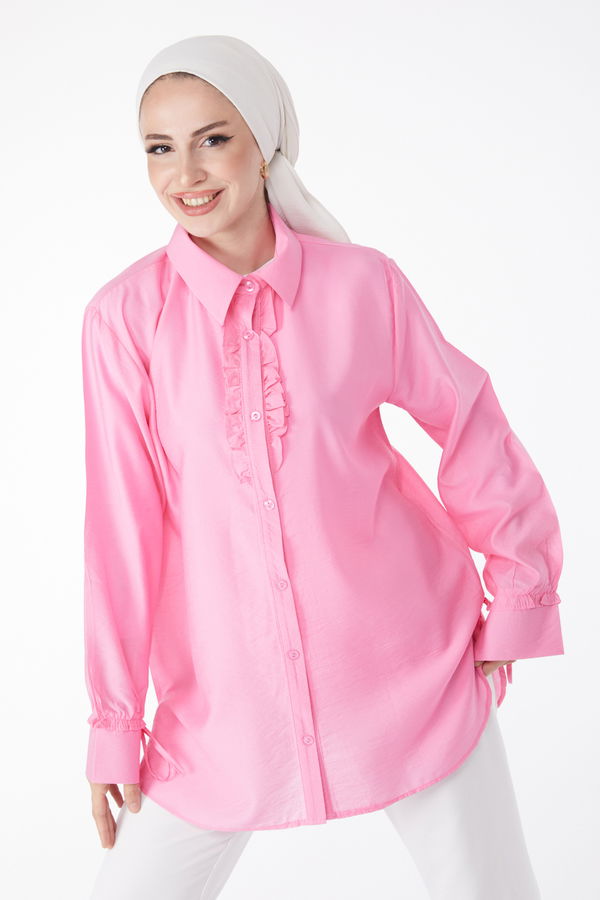 Fırfırlı Gömlek Pembe - 25259