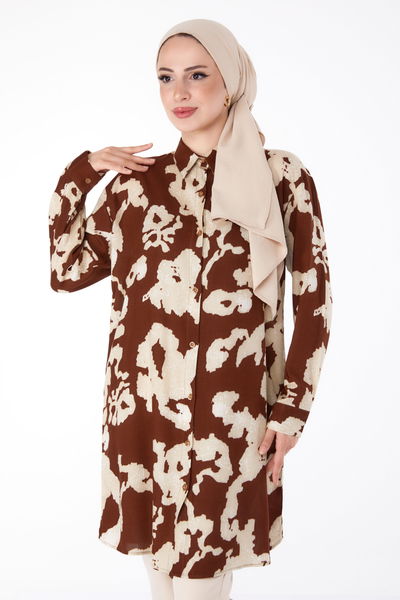 Desenli Tunik Kahverengi - 25605