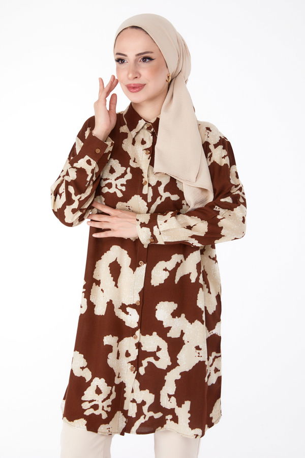 Desenli Tunik Kahverengi - 25605