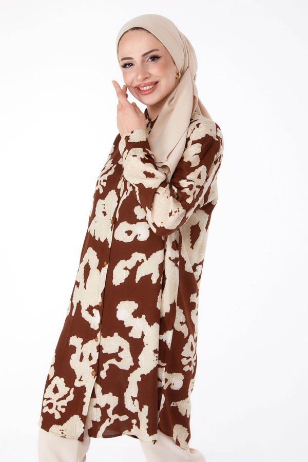 Desenli Tunik Kahverengi - 25605