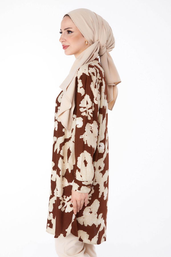Desenli Tunik Kahverengi - 25605