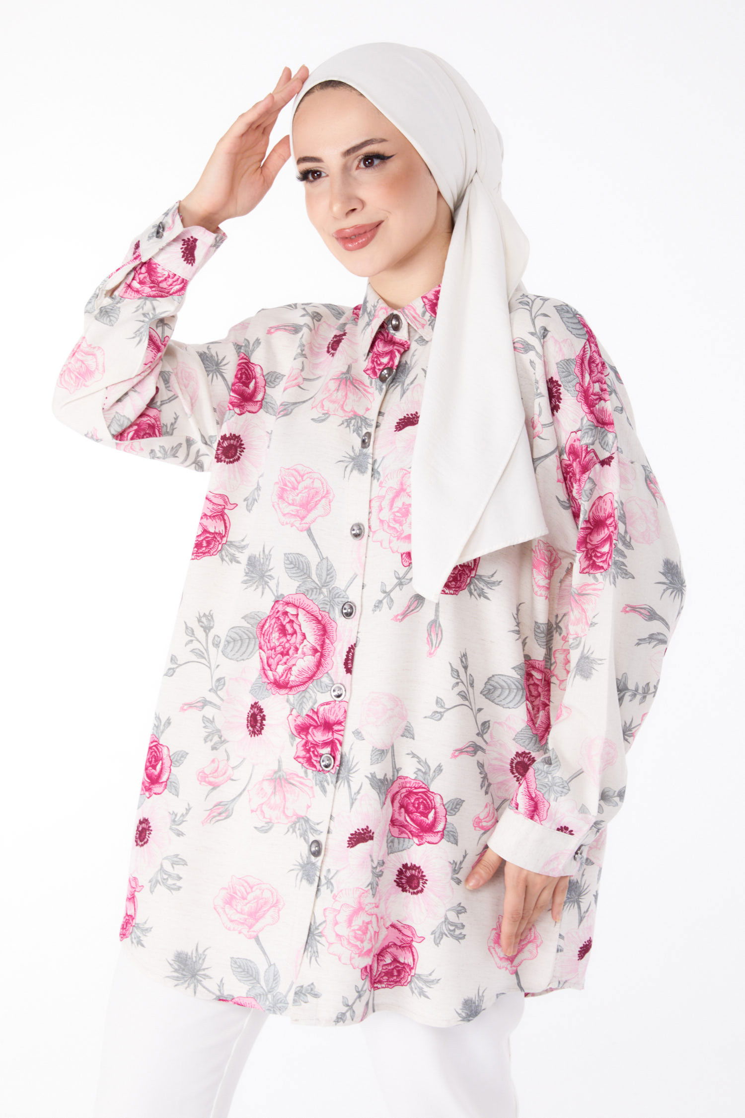 Çiçek Desenli Tunik Fuşya - 25617