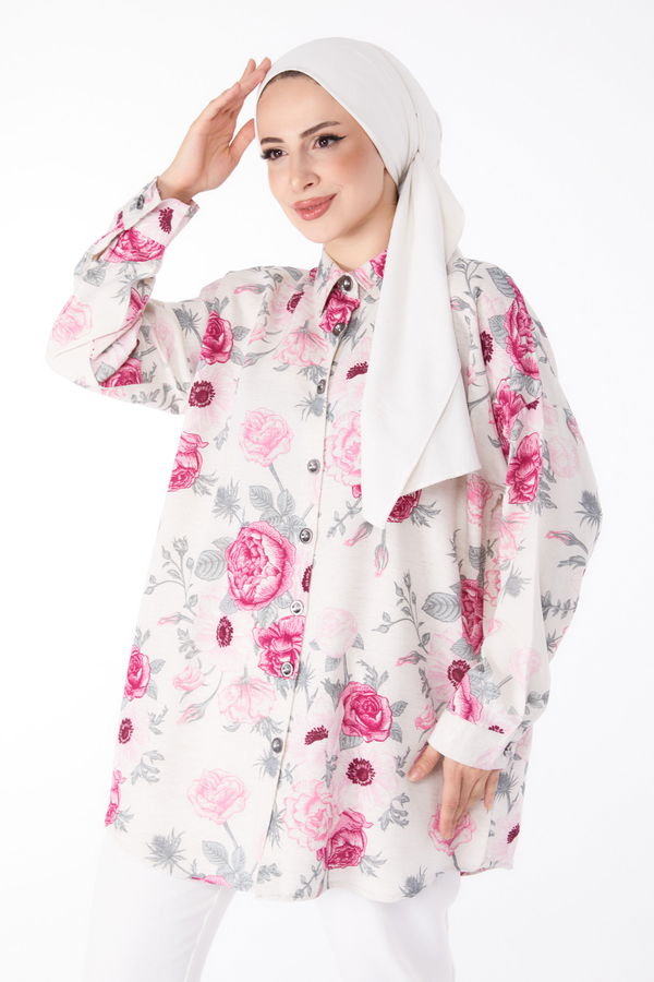 Çiçek Desenli Tunik Fuşya - 25617