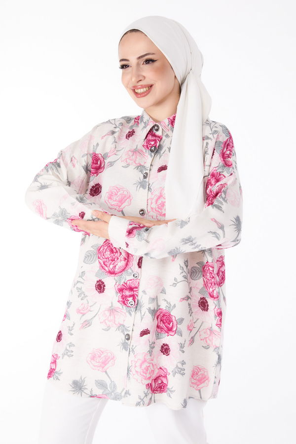 Çiçek Desenli Tunik Fuşya - 25617
