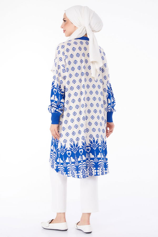 Düğmeli Desenli Tunik Mavi - 25623