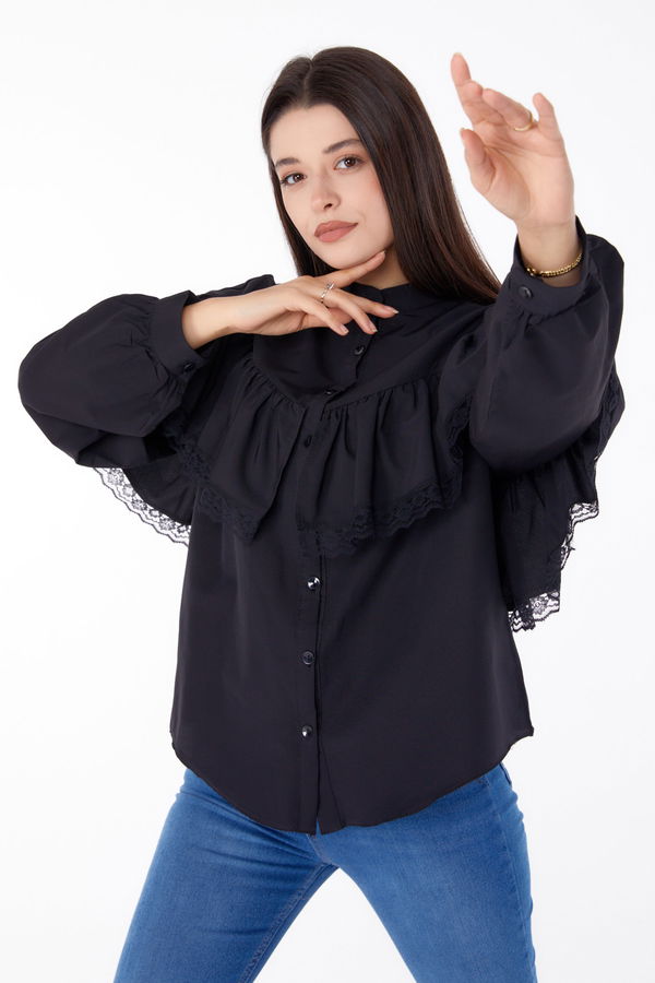 Dantelli Gömlek Siyah - 25683 SİYAH