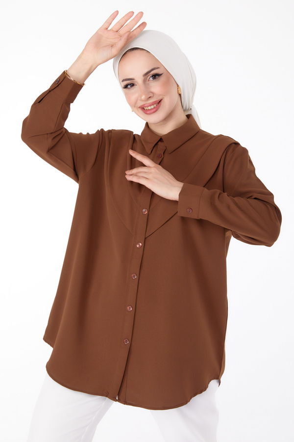 Önü Robalı Gömlek Kahverengi - 25685