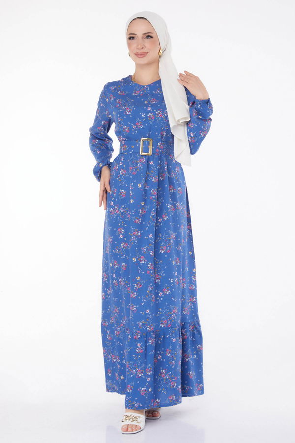 Çicek Desenli Elbise Mavi - 25706