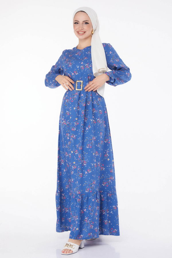 Çicek Desenli Elbise Mavi - 25706