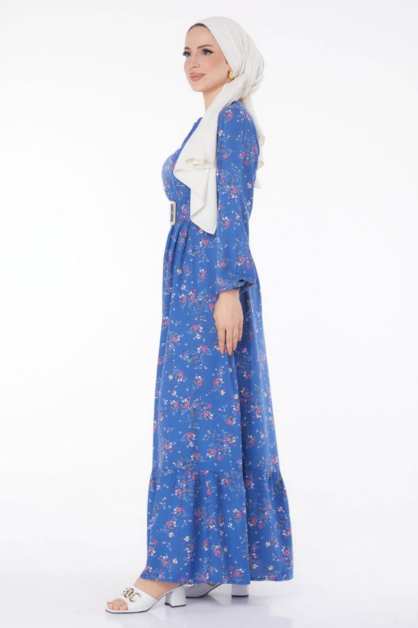 Çicek Desenli Elbise Mavi - 25706