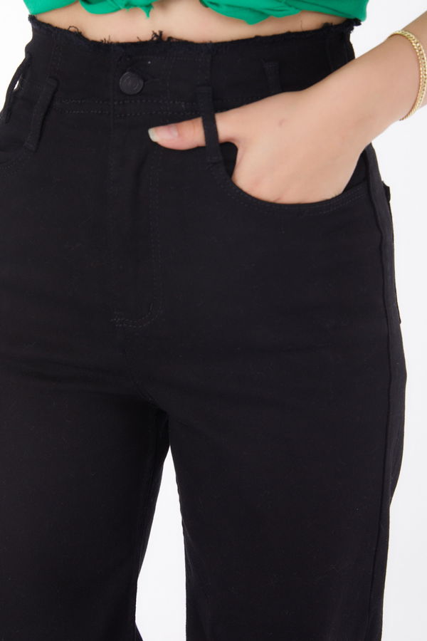 Püskül Detaylı Kot Pantolon Siyah - 25739 SİYAH