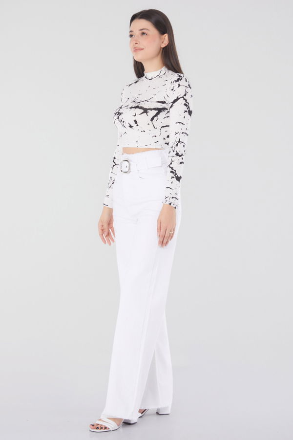 Püskül Detaylı Kot Pantolon Beyaz - 25739