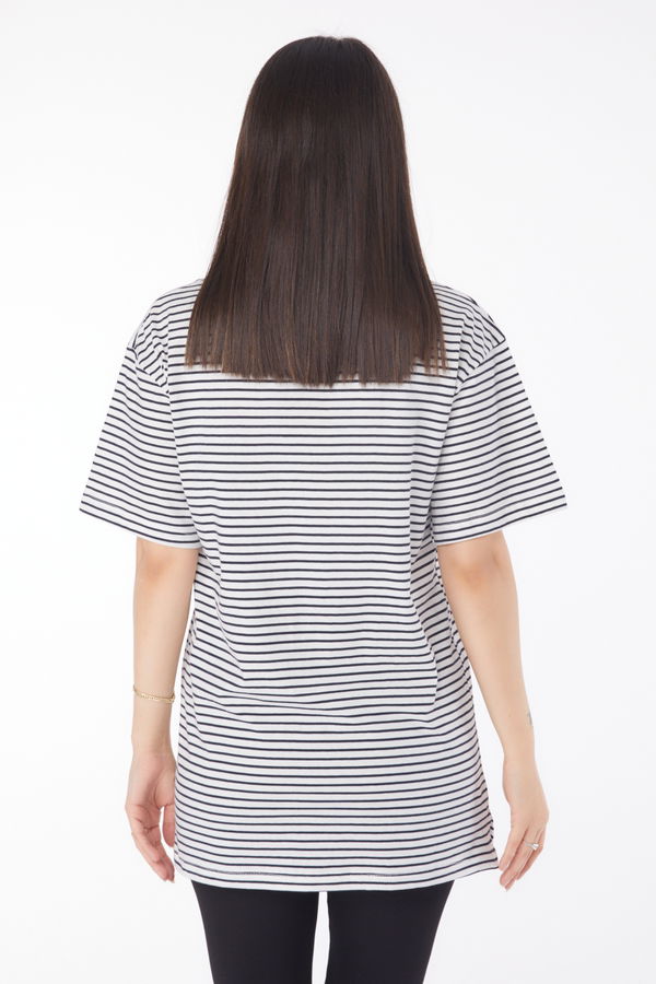 Çizgili Kısa Kollu T-shirt Lacivert - 25762