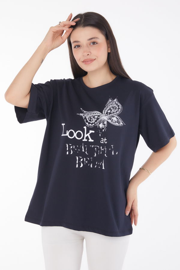 Baskılı Kısa Kollu T-shirt Lacivert - 25766 LACİVERT