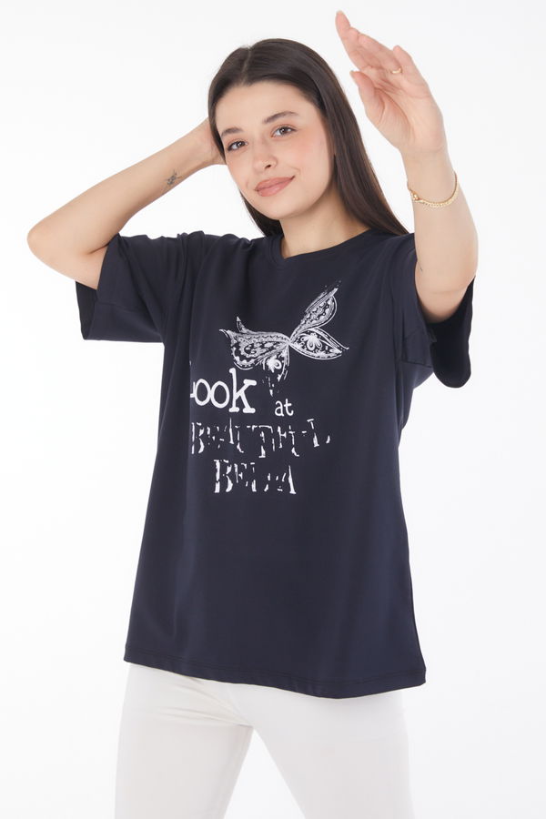 Baskılı Kısa Kollu T-shirt Lacivert - 25766 LACİVERT