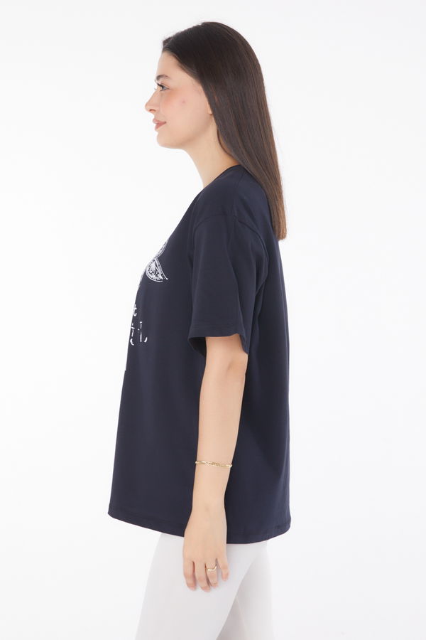 Baskılı Kısa Kollu T-shirt Lacivert - 25766 LACİVERT