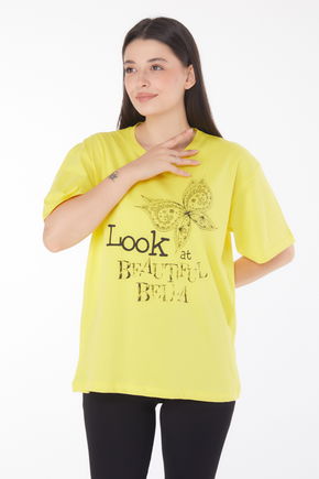 Baskılı Kısa Kollu T-shirt Sarı - 25766