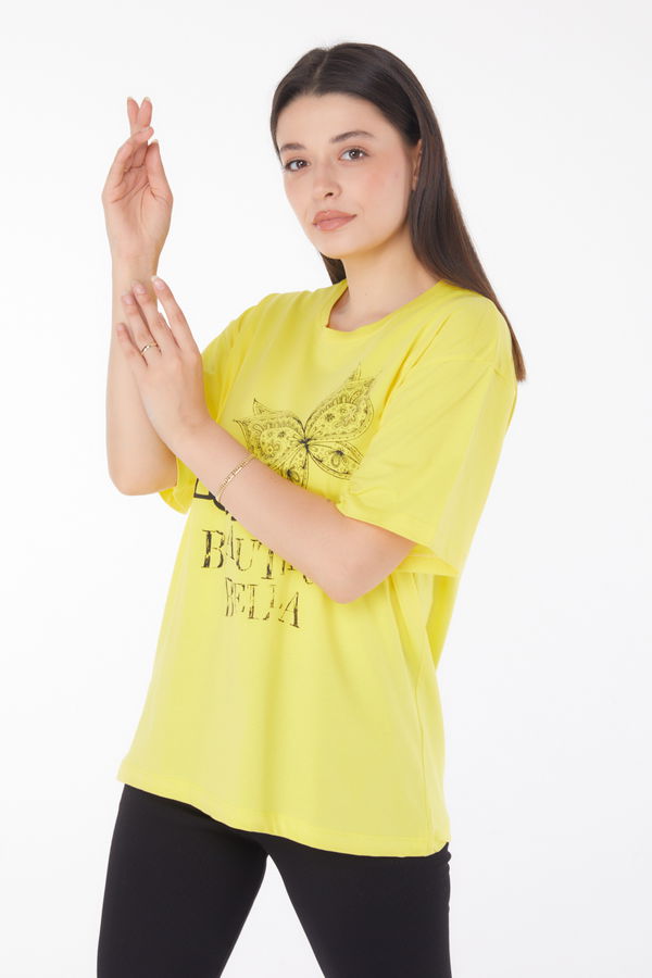 Baskılı Kısa Kollu T-shirt Sarı - 25766