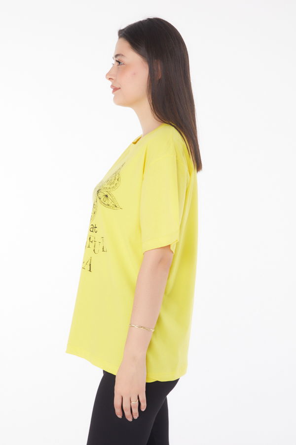 Baskılı Kısa Kollu T-shirt Sarı - 25766