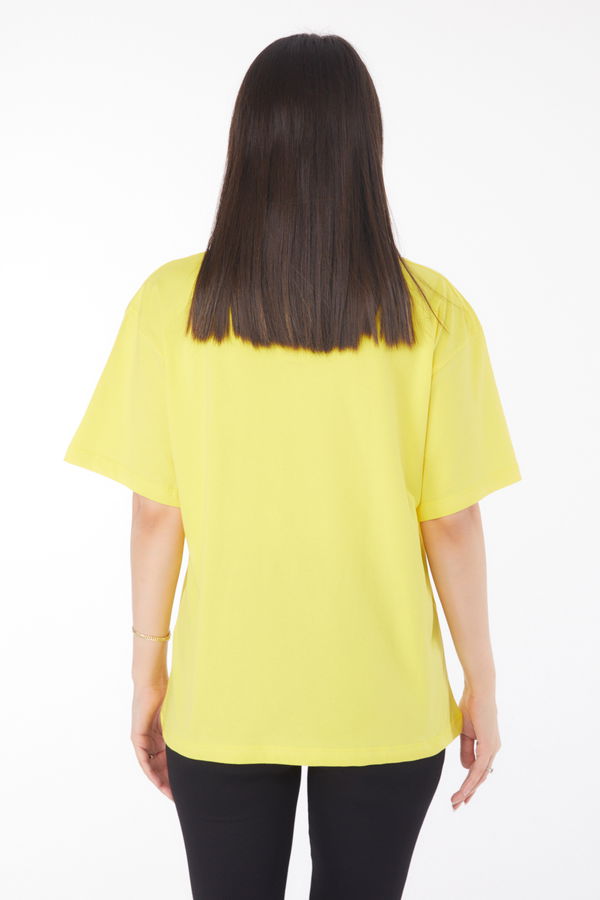 Baskılı Kısa Kollu T-shirt Sarı - 25766
