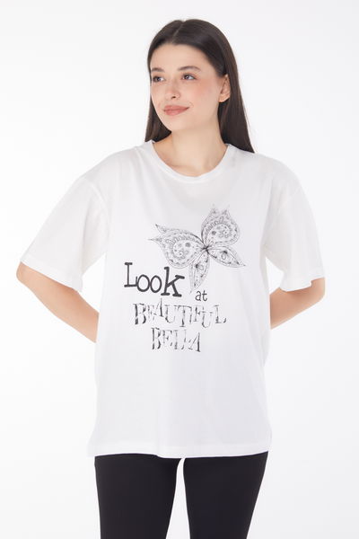 Baskılı Kısa Kollu T-shirt Beyaz - 25766