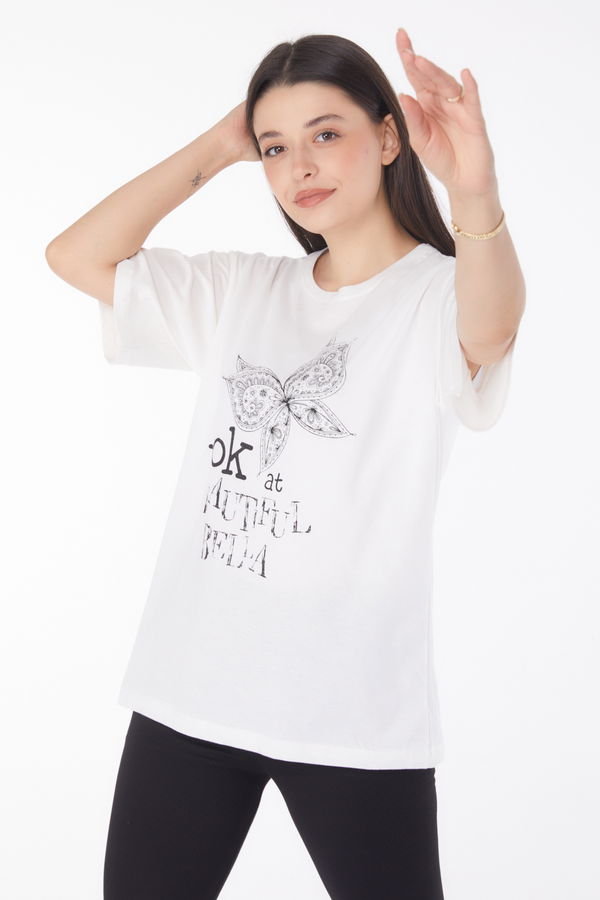 Baskılı Kısa Kollu T-shirt Beyaz - 25766