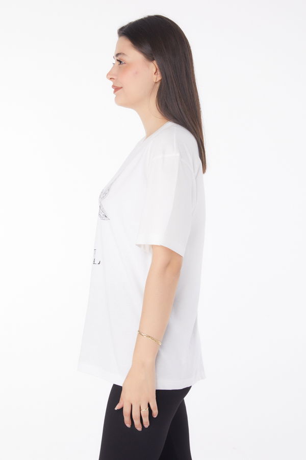 Baskılı Kısa Kollu T-shirt Beyaz - 25766