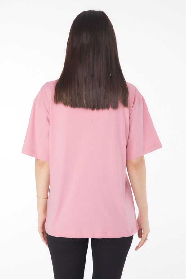 Baskılı Kısa Kollu T-shirt Pembe - 25766 PEMBE